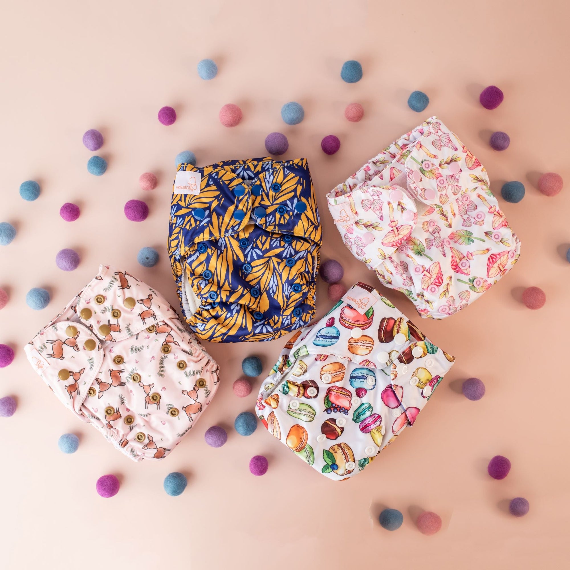 Beginner Reusable Cloth Nappy Set (4x + Pod) - Monarch